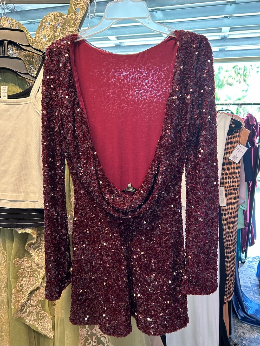 Dynamite Burgundy Sequin Backless Mini Dress